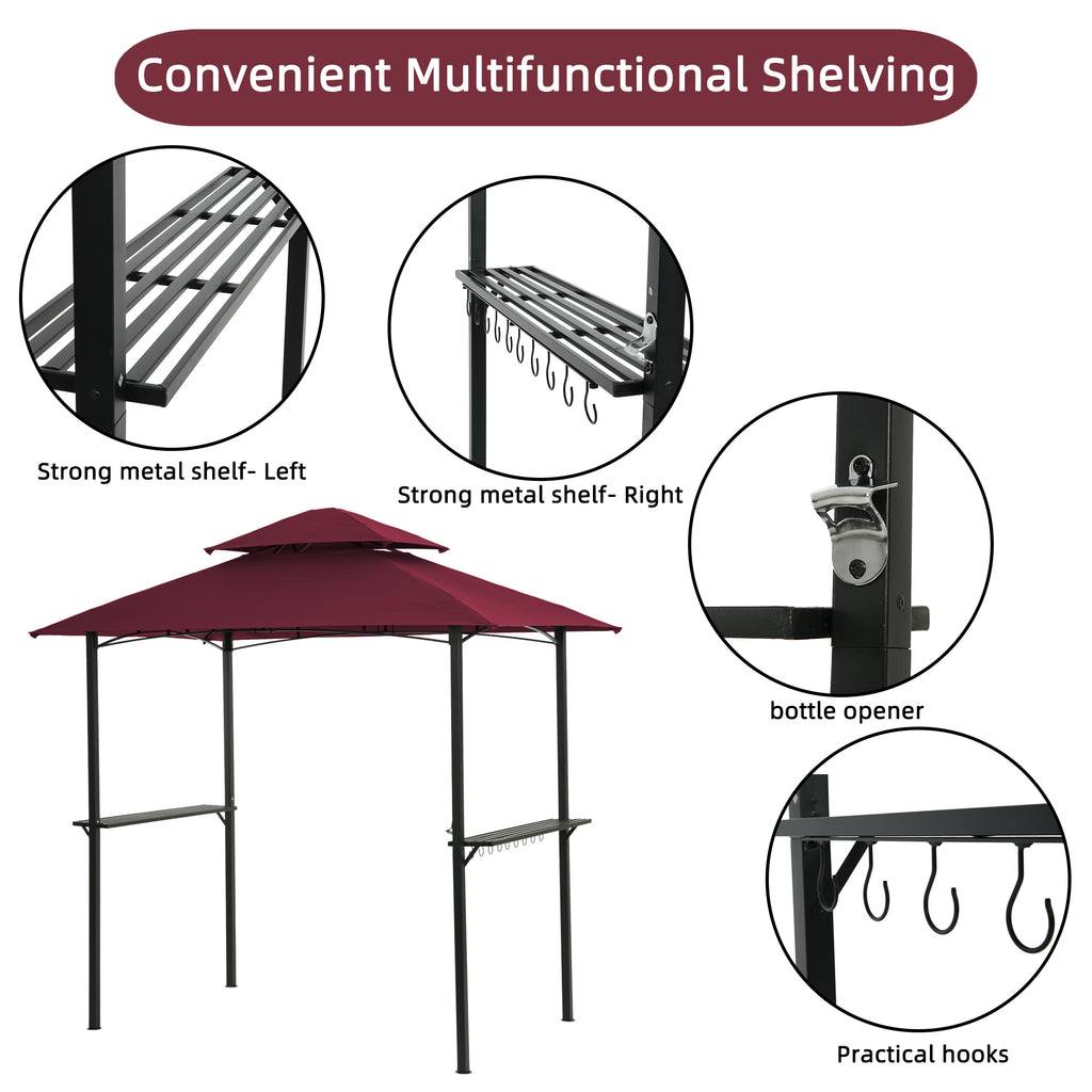 Burgundy Steel Frame Outdoor Grill Gazebo with Canopy Y670031