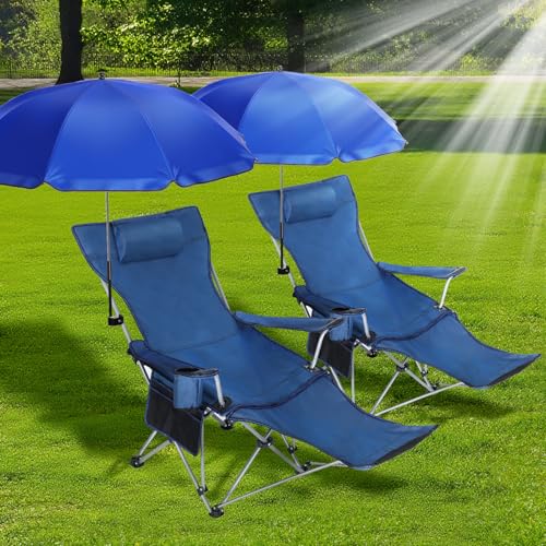 2 Set Folding Camping Chair with Umbrella and Foot Rest M881