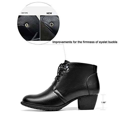 Women's Ankle Boots Lace-up Round Toe Low Heel Booties with Side Zipper G142