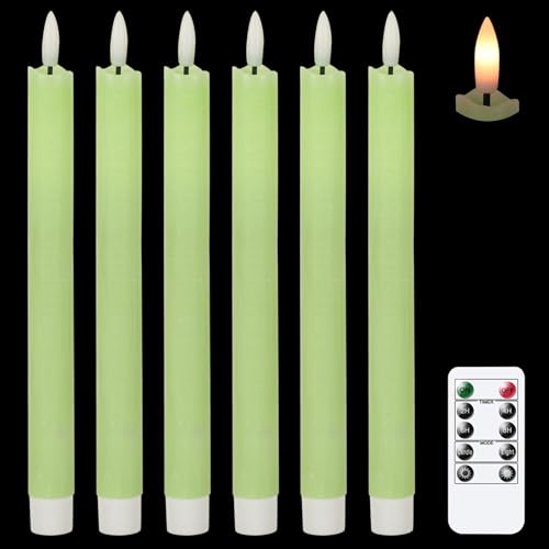Flameless Taper Candles with Remote, Battery Operated Led Warm 3D Wick Light Real Wax Pack of 6 (Ivory, 0.78 X 9.64 Inch) L7236