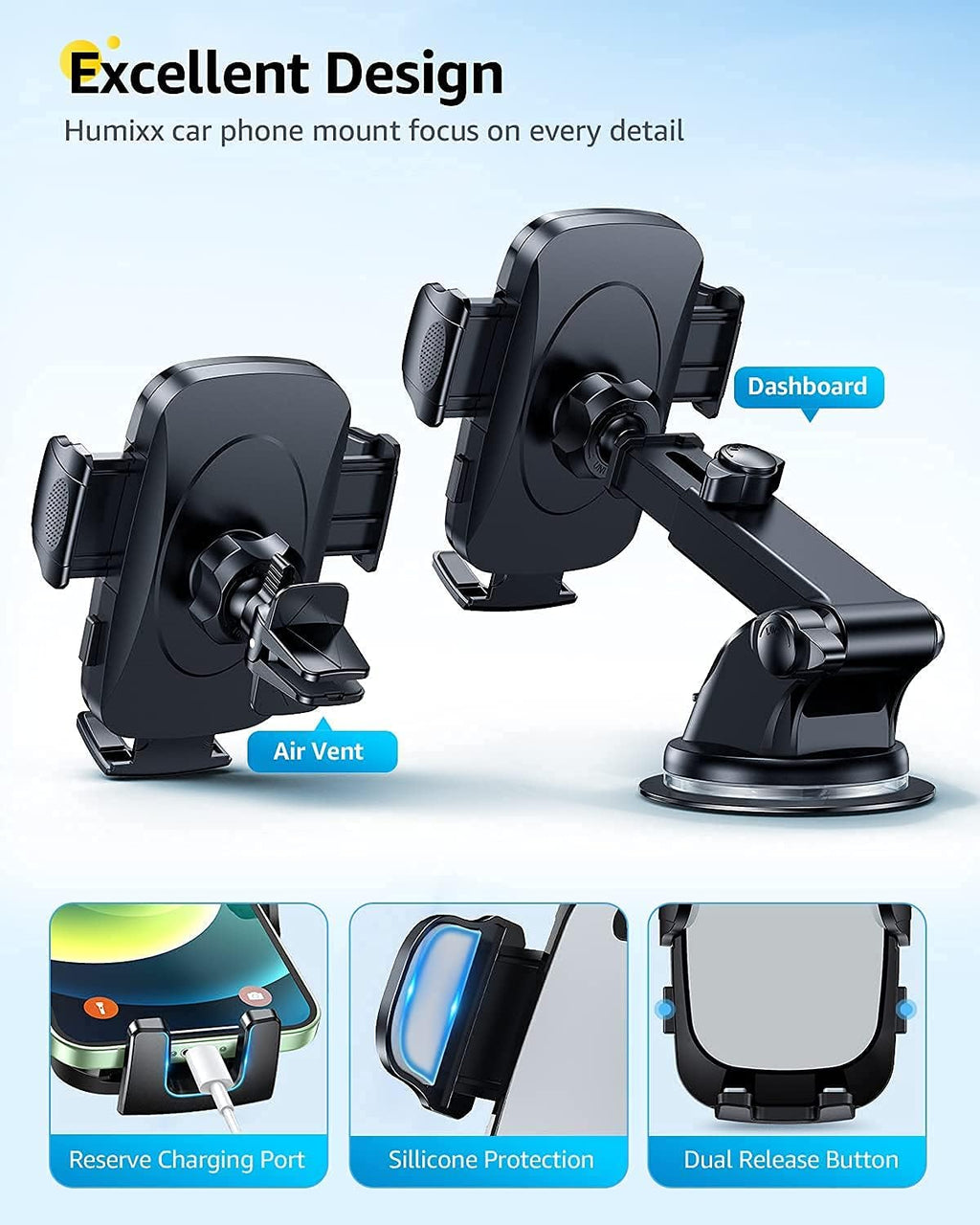 Grey Suction Cup Car Phone Holder Mount E916