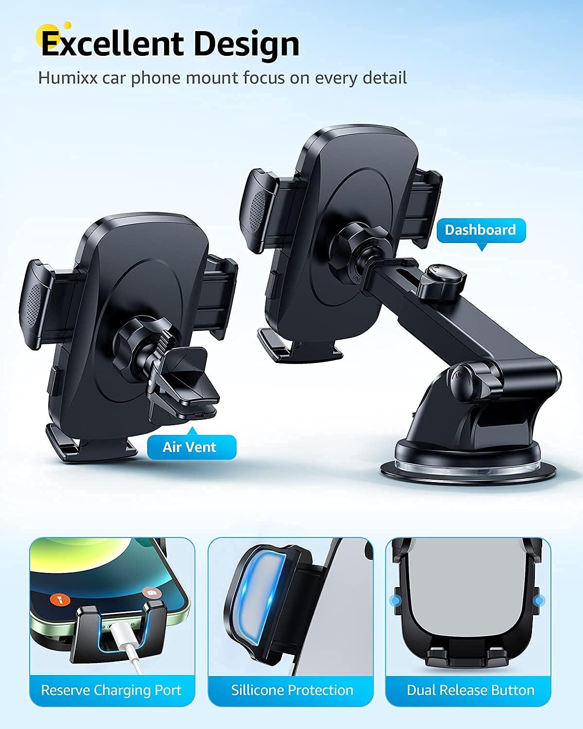Grey Suction Cup Car Phone Holder Mount E916