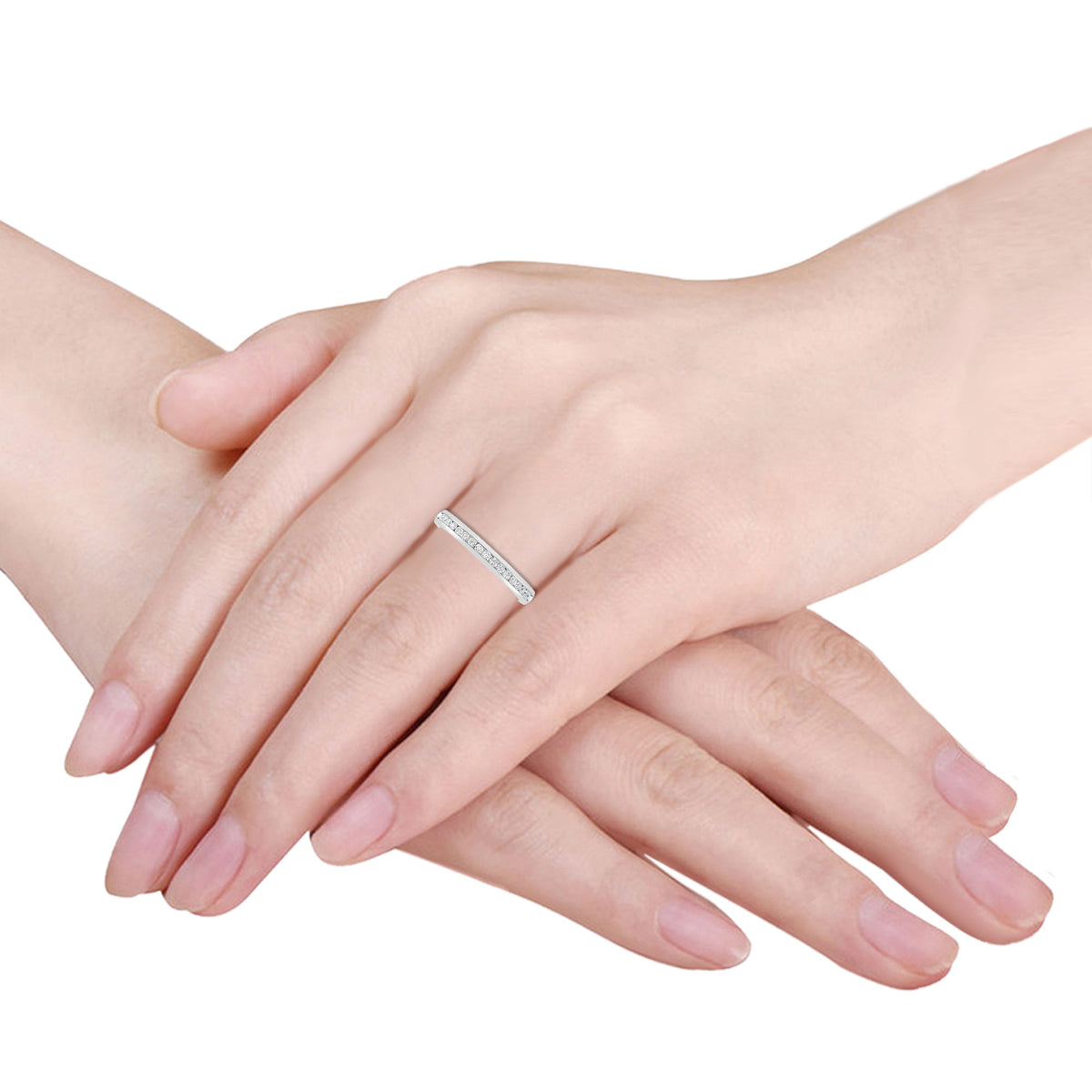 14K White Gold Round Diamond Stackable Band V428468