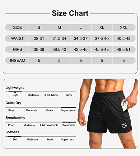 Men's Running Shorts with Zipper Pockets Quick Dry 5" Shorts W78845