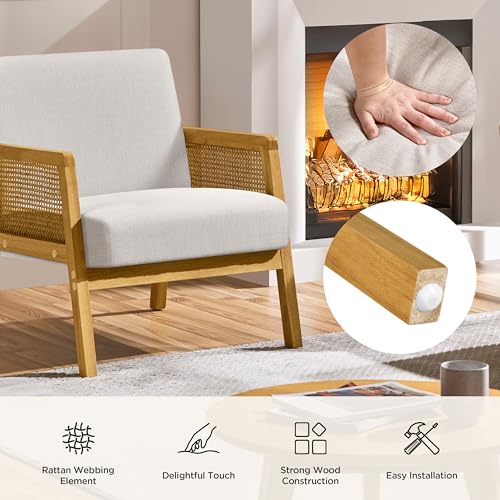 Beige Linen Accent Chair with Wood Legs, Set of 2 L35776