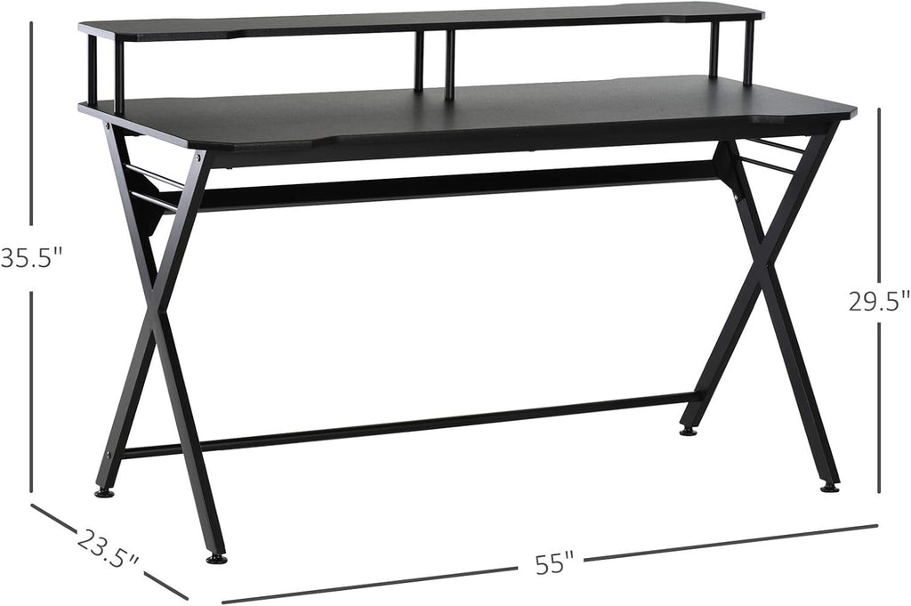 Black 55 inch Gaming Desk with Monitor Stand and Headphone Hook E926276