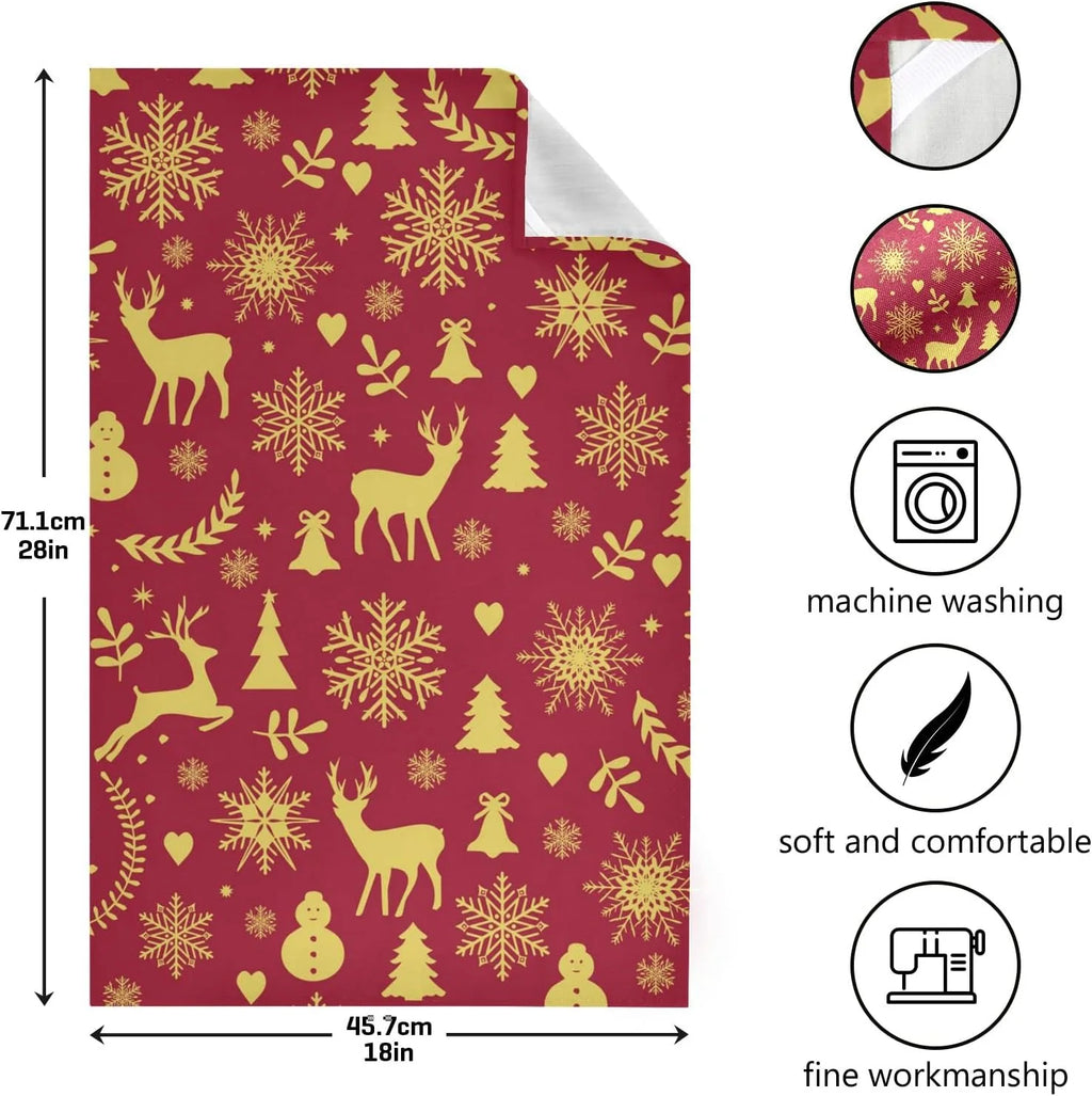 Reindeer Bells Snowflakes Kitchen Towels Set of 4 Dishcloths Ultra Absorbent 28'' x 18'' N772
