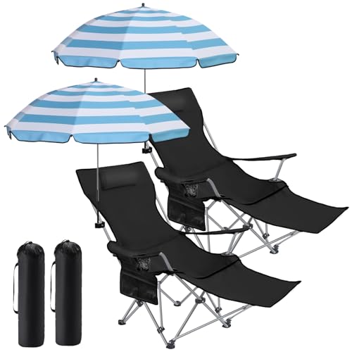 2 Set Folding Camping Chair with Umbrella and Foot Rest M881