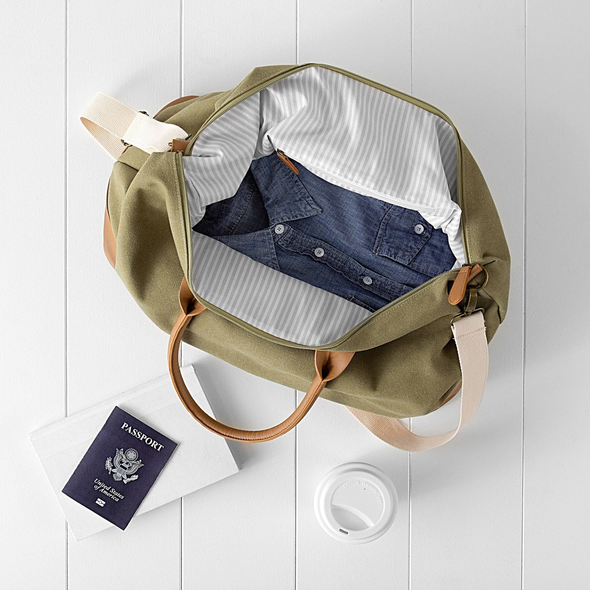 Green Washed Canvas Weekender M3627