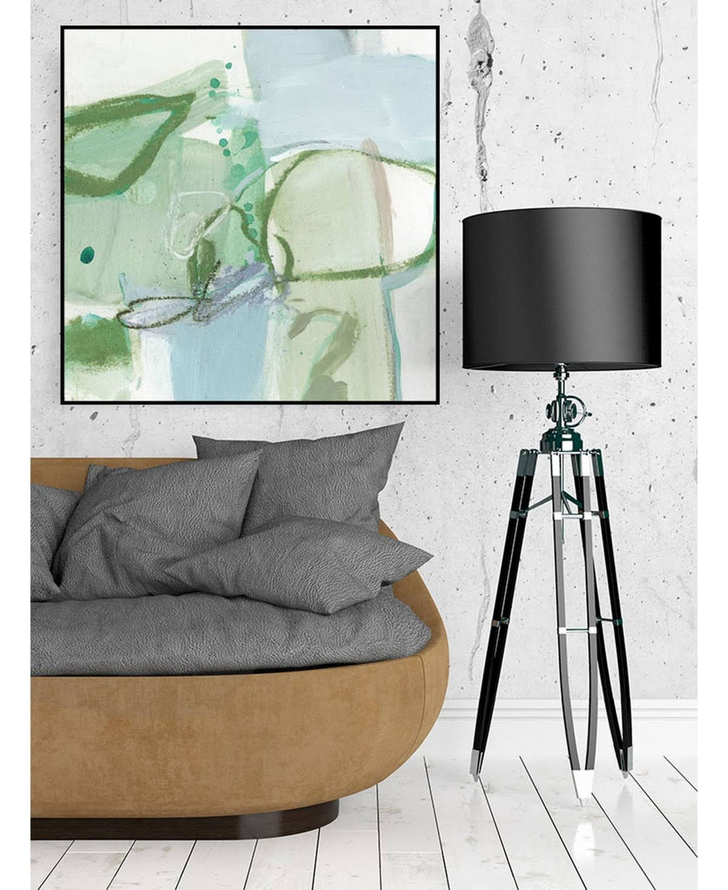 Olive Green Framed Canvas Art Block H312614