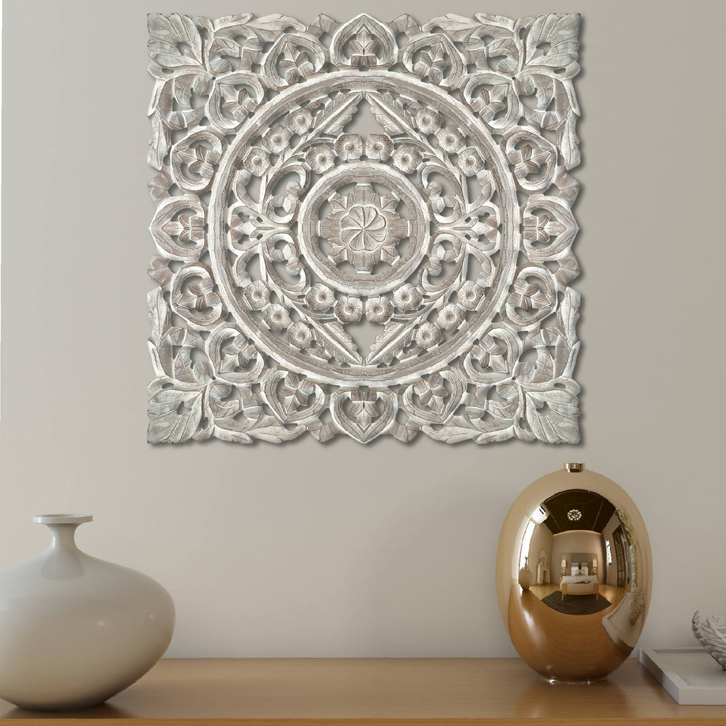 White Distressed Square Wooden Wall Panel R927