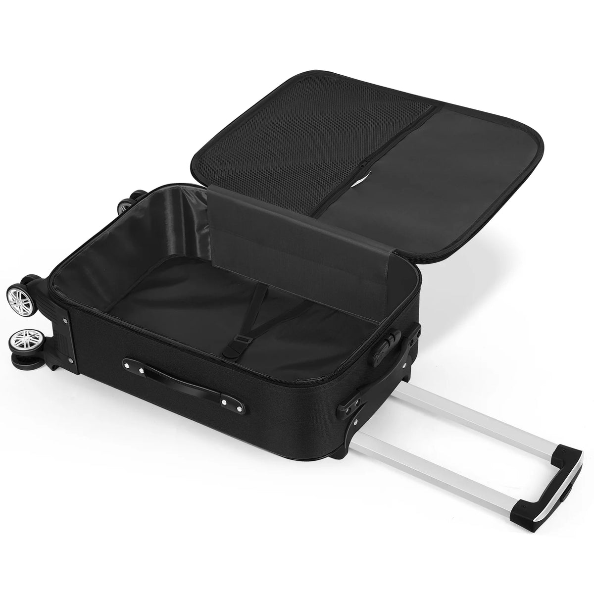 20 inch Softside Black Carry On Suitcase with Spinner Wheels Lock V3197