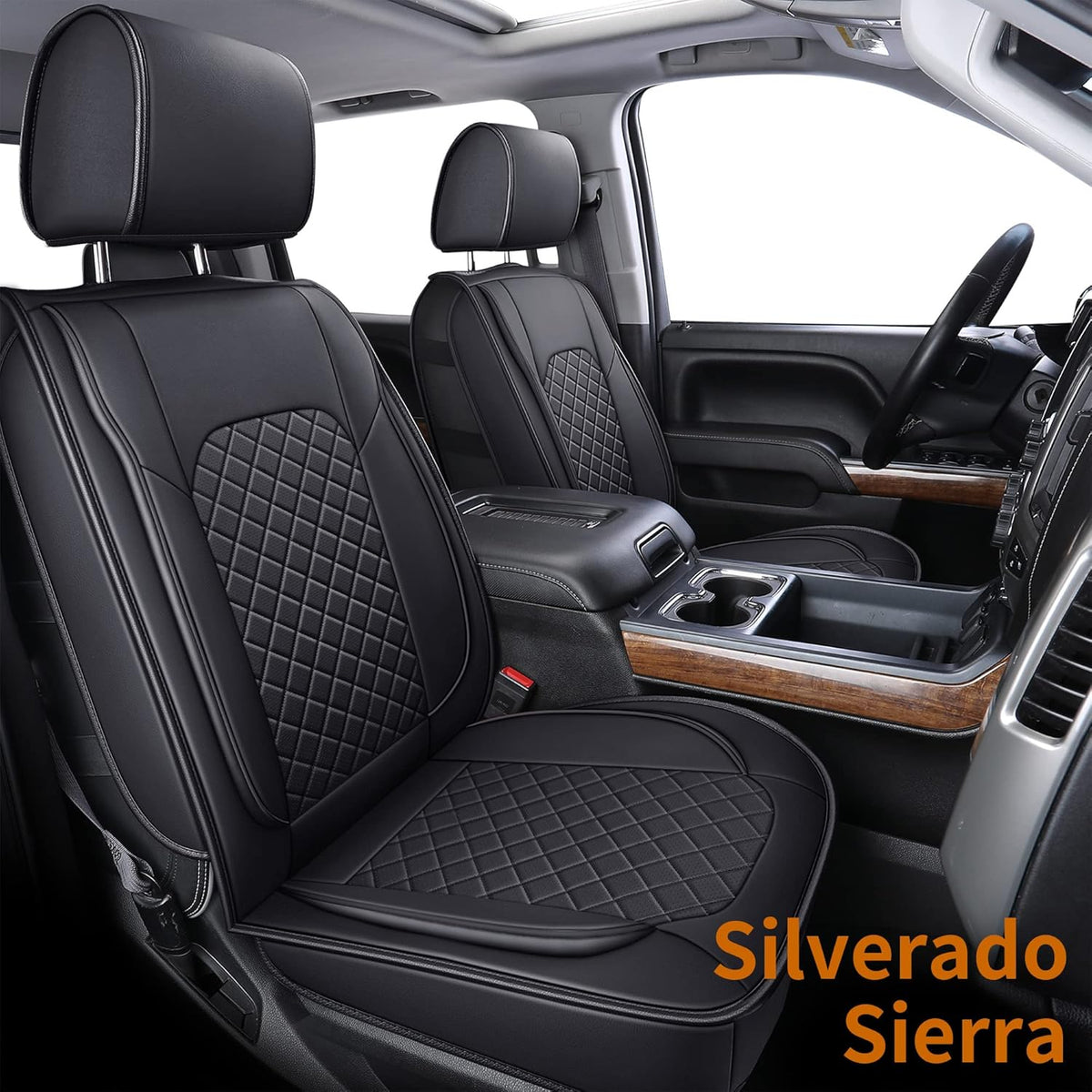 Black Faux Leather Seat Covers Front Set 2pcs K64776