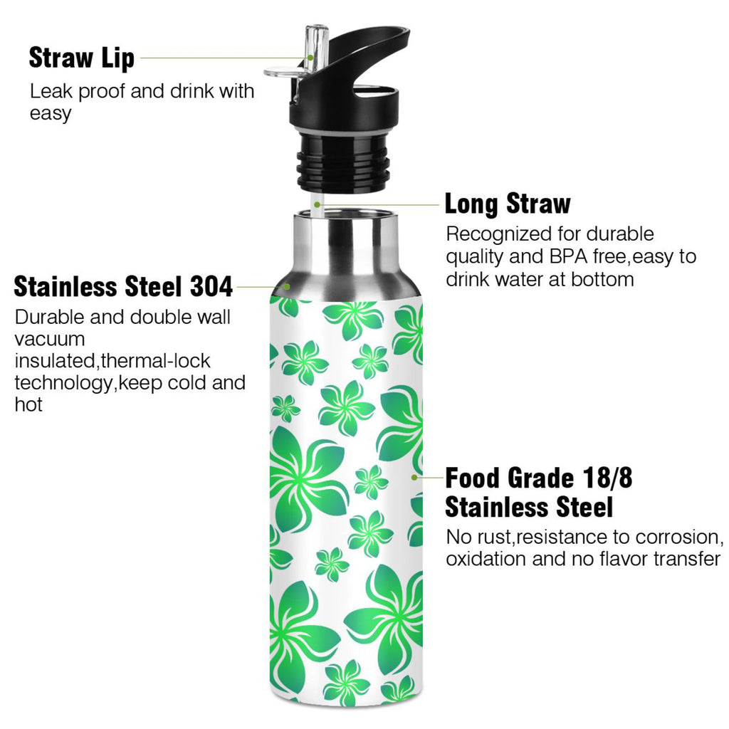 Green Stainless Steel Insulated Water Bottle with Straw Lid V9597