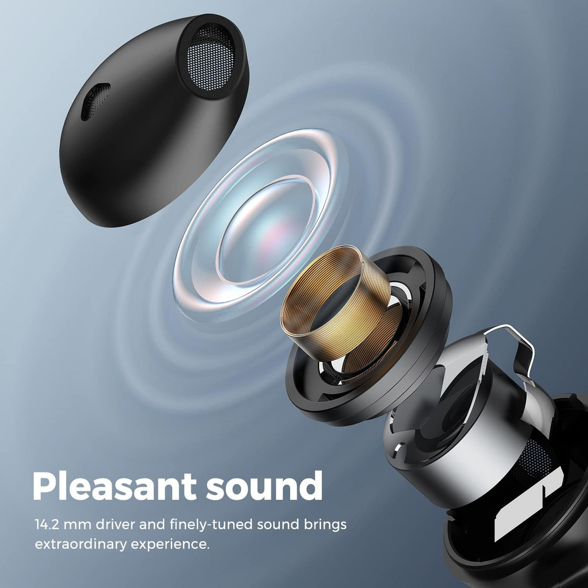 Wireless Earbuds with 14.2mm Driver, Bluetooth V5.2, Four Mic, 17.5 Hrs H6453