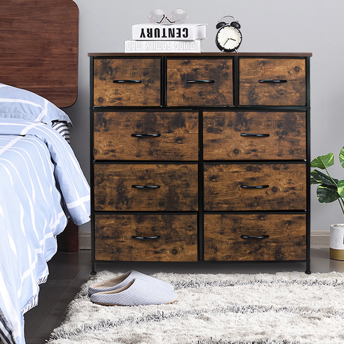 Fabric 9 Drawer Dresser with Wood Top M5841