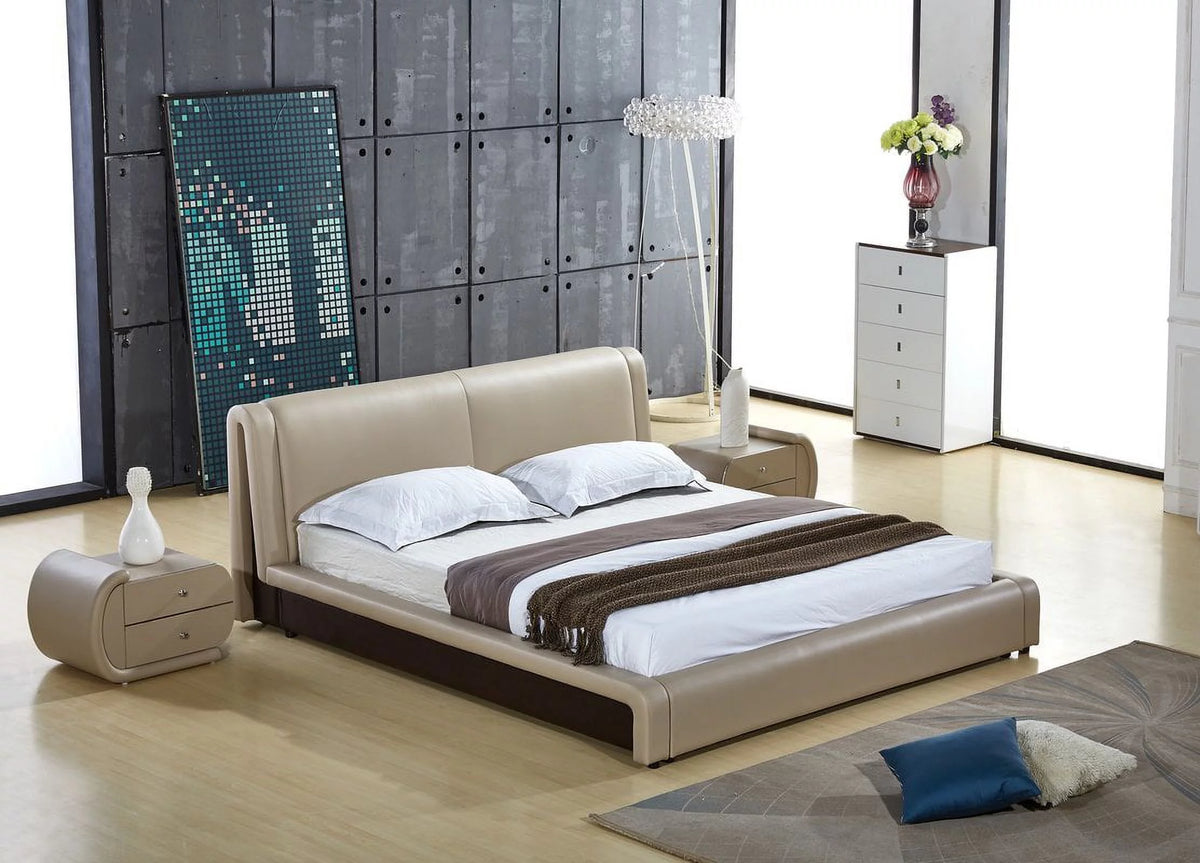 Upholstered Faux Leather Platform Bed V5522