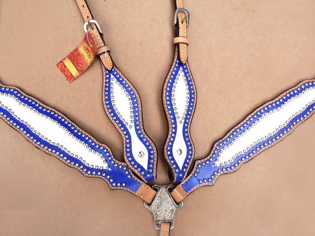 Leather Horse One Ear Headstall Breast Collar Blue X475