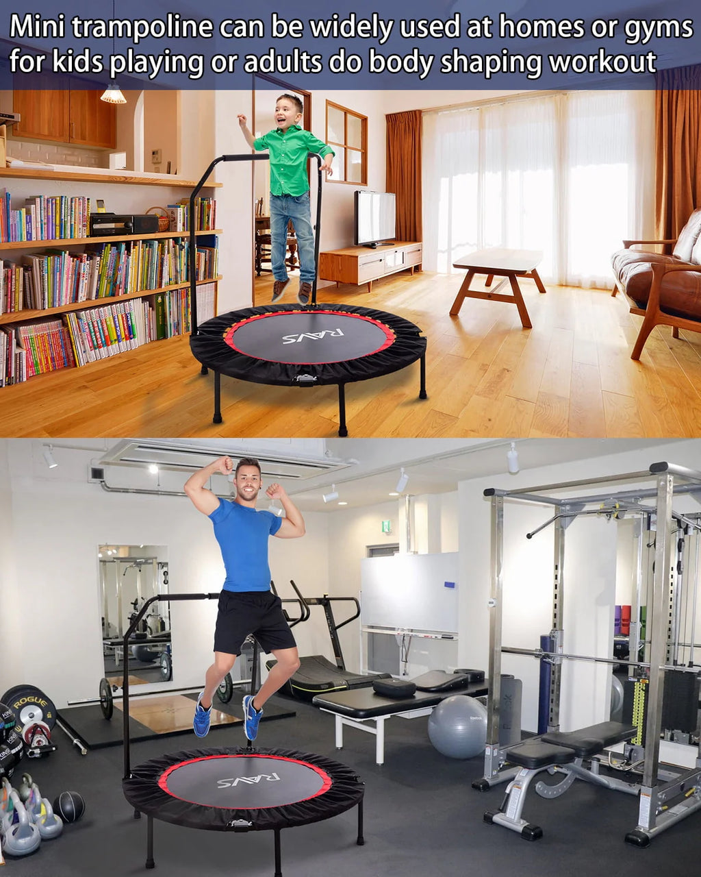 48'' Black Foldable Mini Fitness Trampoline with Handle K546854