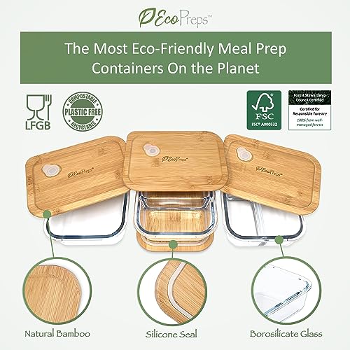 3 Pack Glass Meal Prep Containers with Bamboo Lids T475295