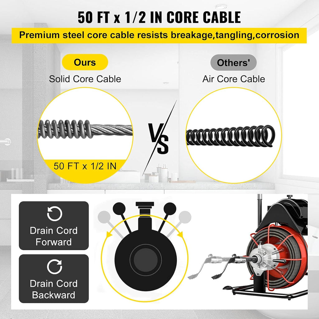 50 Ft x 1/2 Inch Portable Electric Drain Auger Cleaner O457963