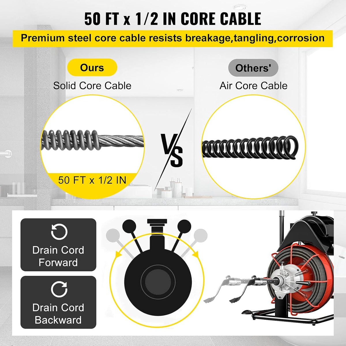 50 Ft x 1/2 Inch Portable Electric Drain Auger Cleaner O457963