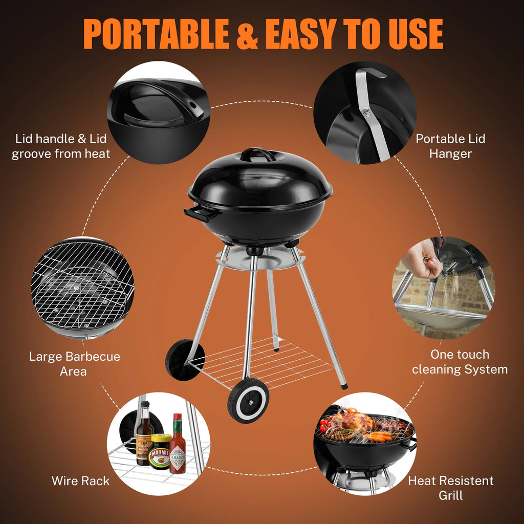 18 Inch Portable Charcoal Grill with Wheels H5124