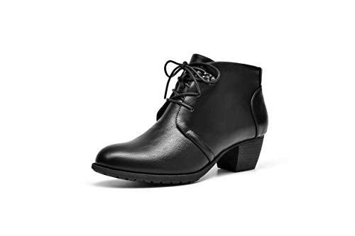 Women's Ankle Boots Lace-up Round Toe Low Heel Booties with Side Zipper G142