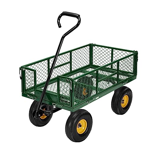 Heavy Duty Mesh Steel Garden Cart Folding Utility Wagon with Removable Sides and 10 inch Tire (Black) X689