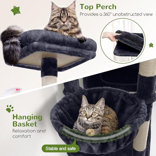 81-inch Tall Dark Grey Cat Tower with 3 Cat Condos and 8 Scratching Posts T31793
