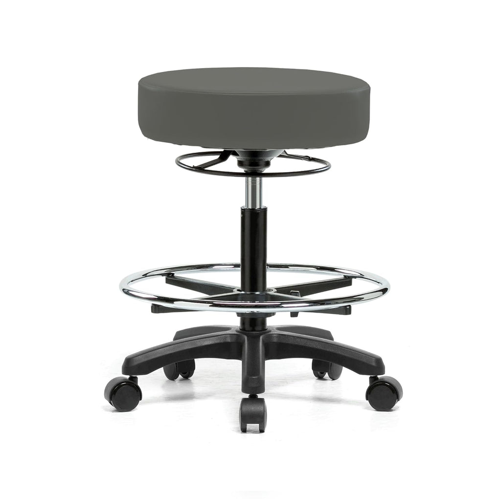 Rolling Height Adjustable Stool with Footring, Black Vinyl Y216740