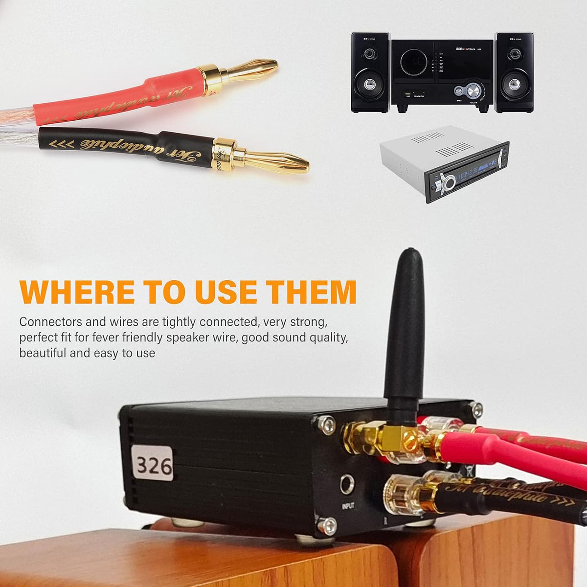 13AWG Oxygen-Free Copper Speaker Cables with Banana Plug Tips C444716