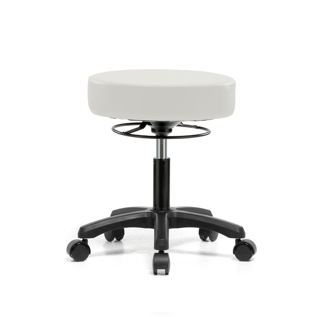 Rolling Height Adjustable Stool with Footring, Black Vinyl Y216740
