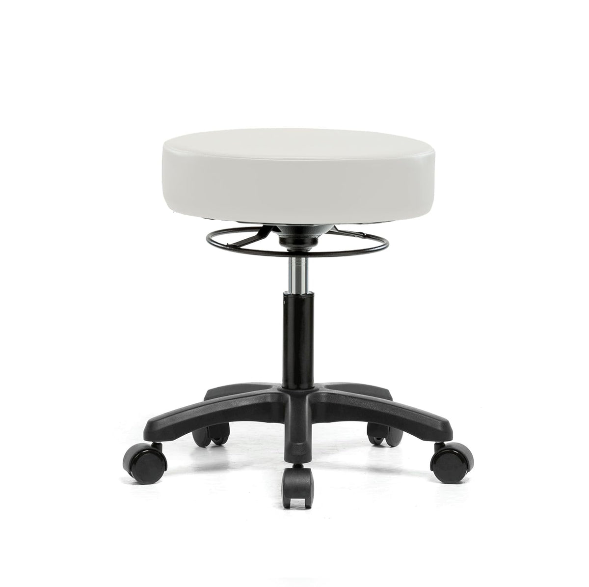 Rolling Height Adjustable Stool with Footring, Black Vinyl Y216740