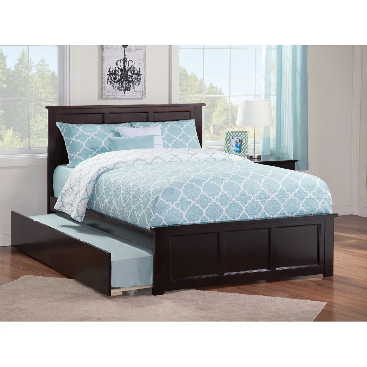 Solid Wood Queen Bed with Twin XL Trundle in Espresso J667988