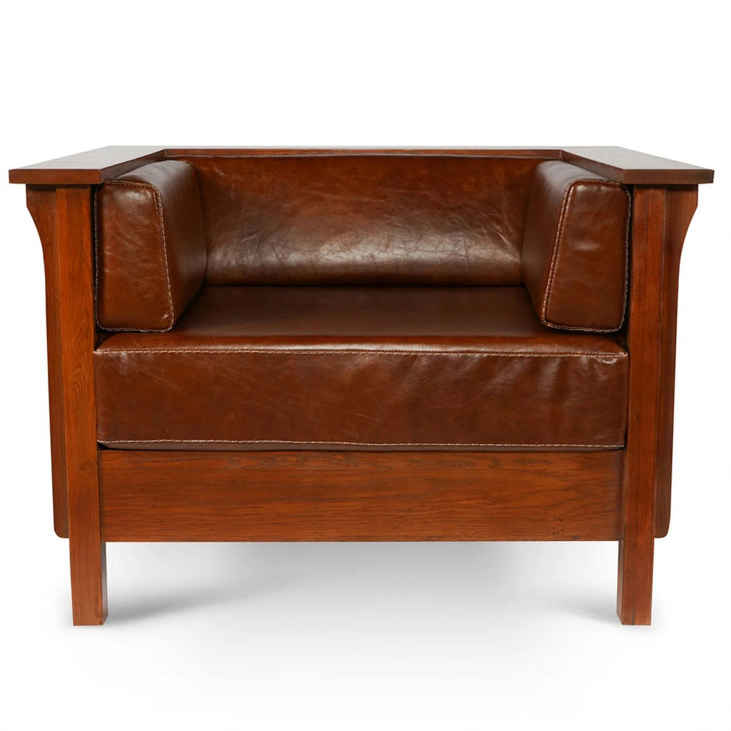 Leather Panel Side Arm Chair J9424