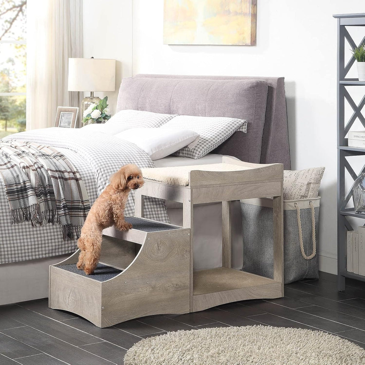 Pet Bunk Bed with Removable Step, Multi-Level Bed Window Perch Seat Platform with Cushion and Cat Scratch Pad L41407