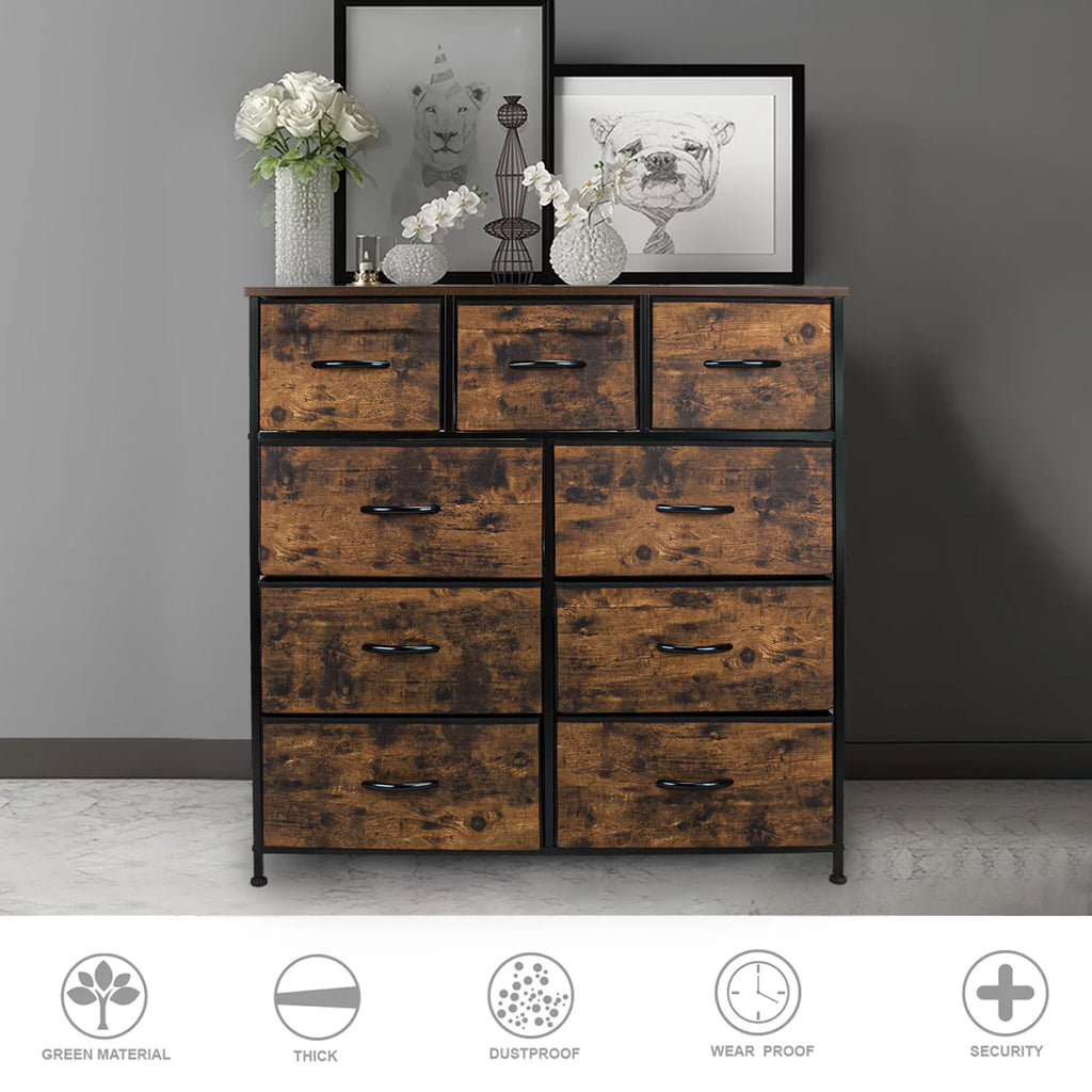 Fabric 9 Drawer Dresser with Wood Top M5841