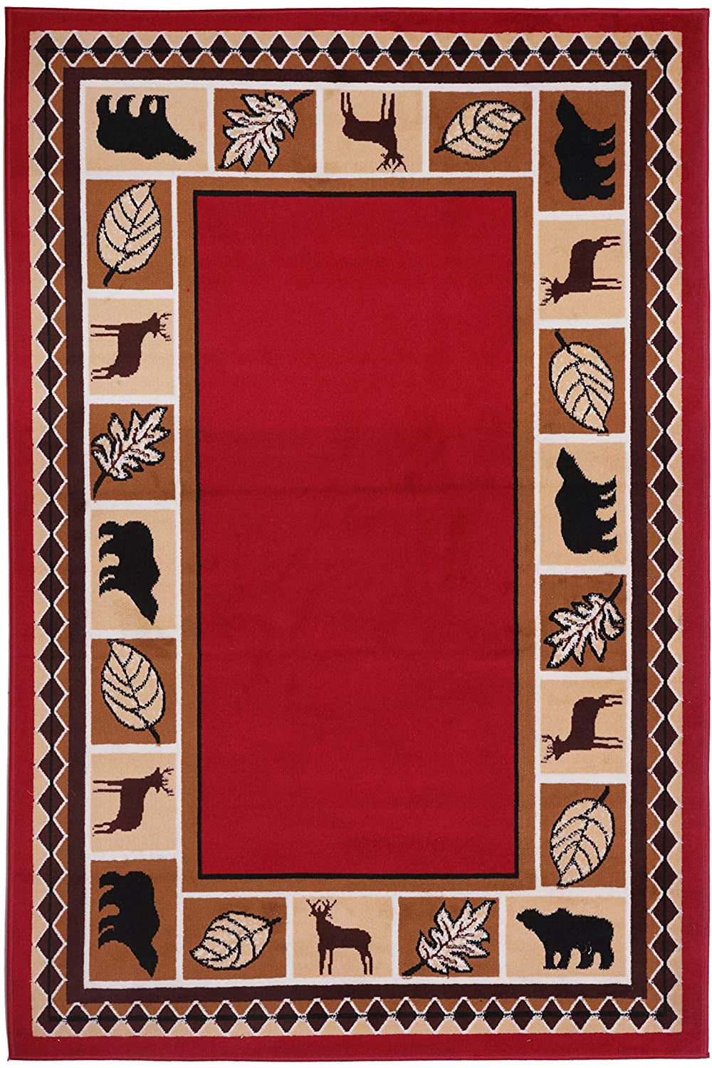 Red 3'6"x5'6" Wildlife Bear Moose Area Rug L795180