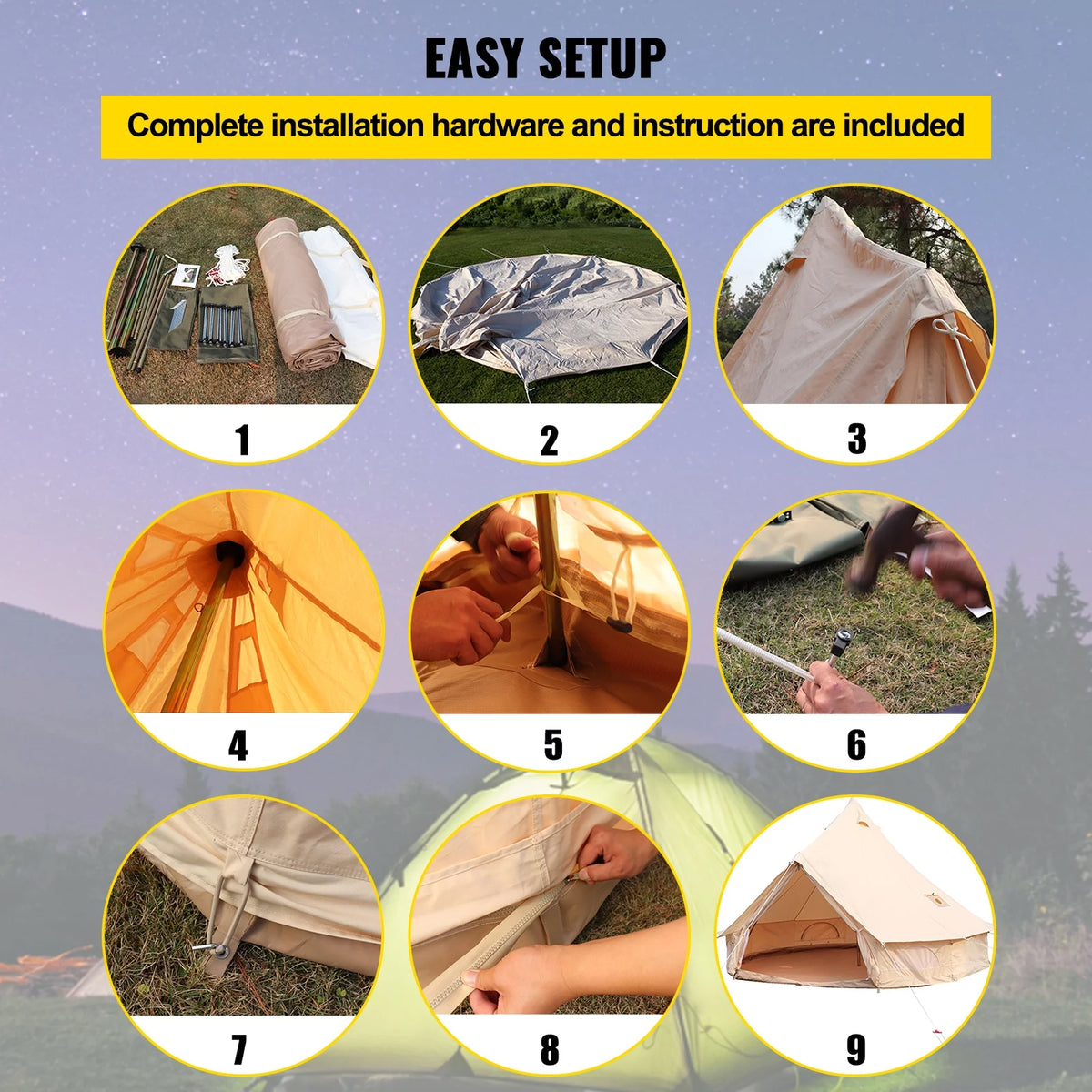 Canvas Bell Tent with Stove Jacket Waterproof 4 Seasons E657