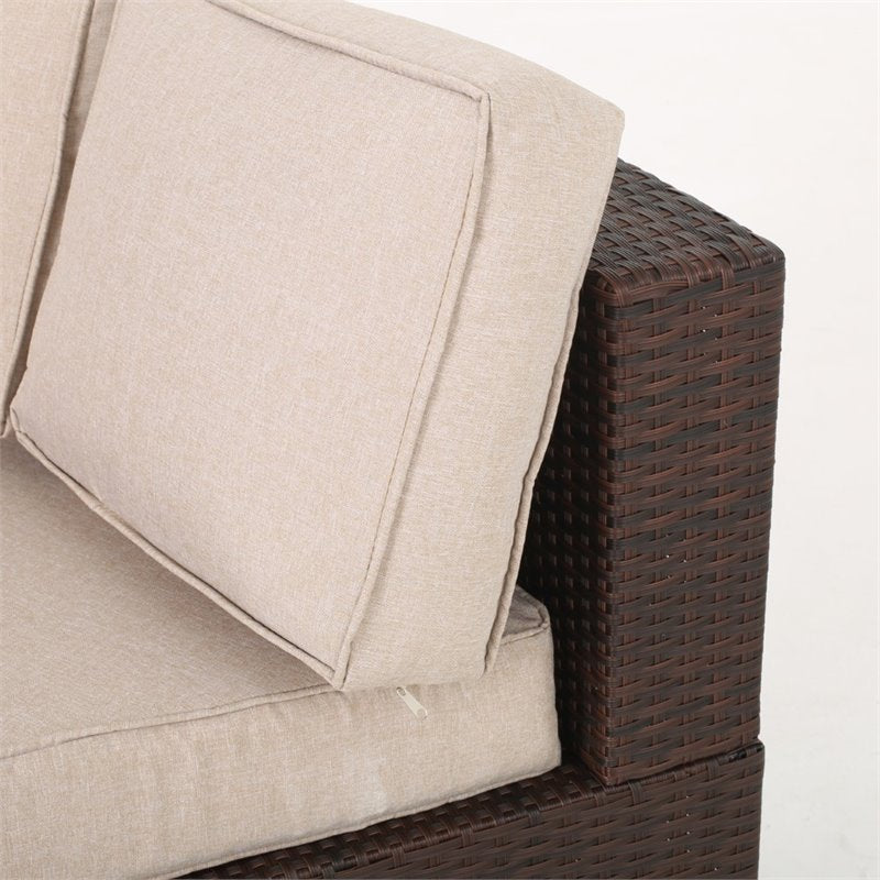5 Piece Outdoor Wicker Sectional Sofa Set in Beige S859