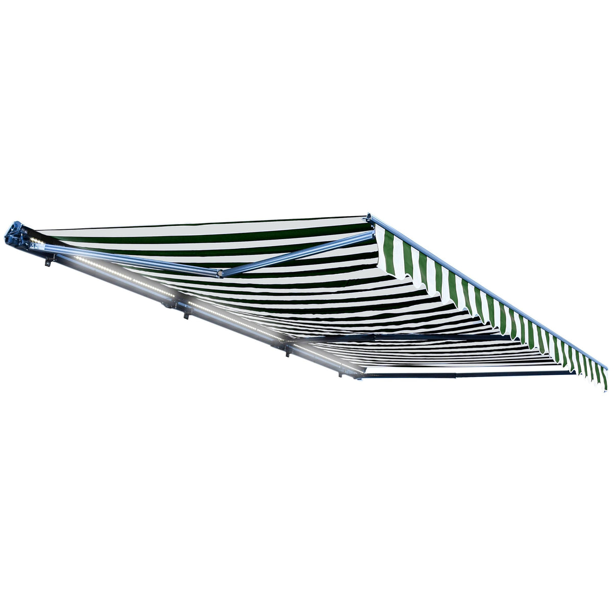 Motorized LED Half Cassette Retractable Awning 10 x 8 Feet Green/White K6015