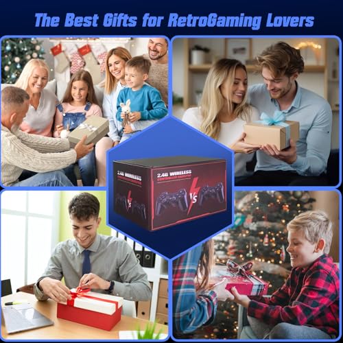 Wireless Retro Game Console with 25000+ Built-in Games, 4K HDMI Output, 2.4GHz Wireless Controller (Red) X605
