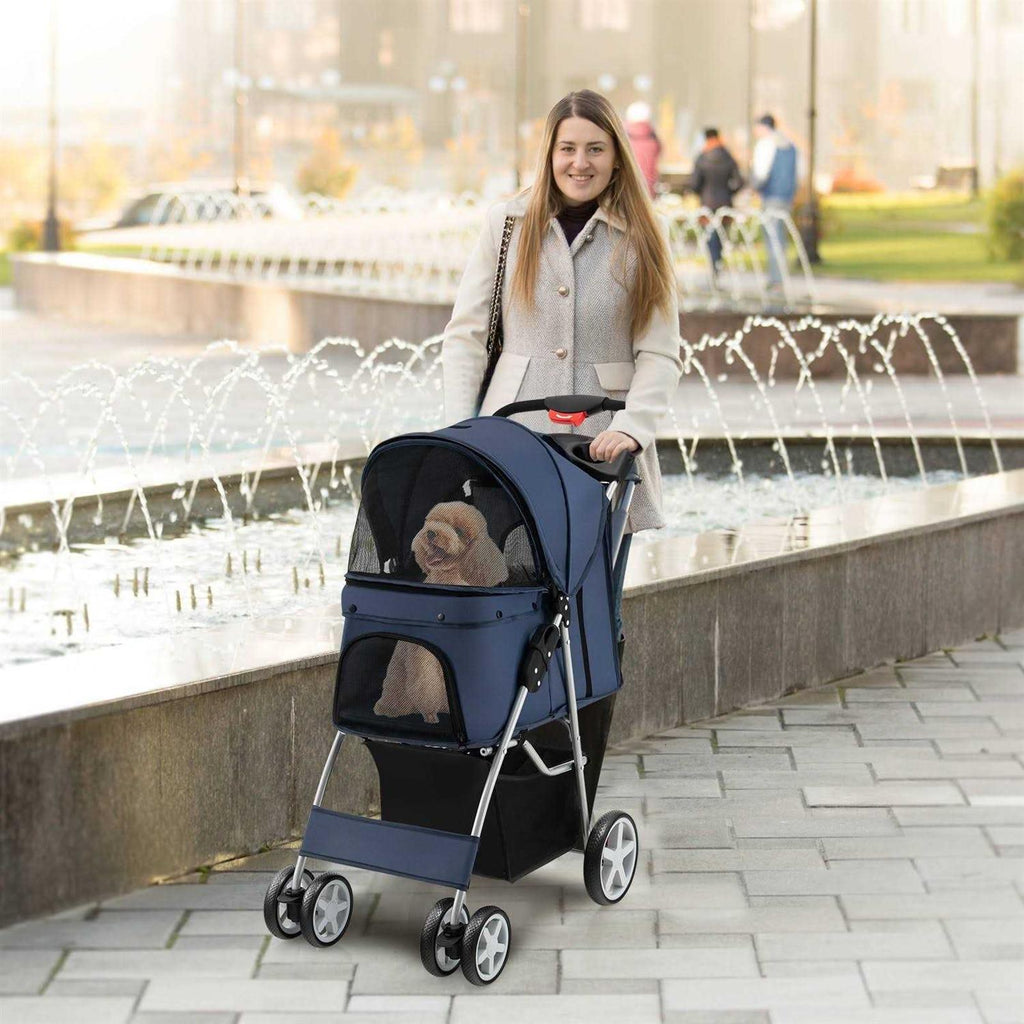 Foldable 4-Wheel Pet Stroller with Storage Basket J40919