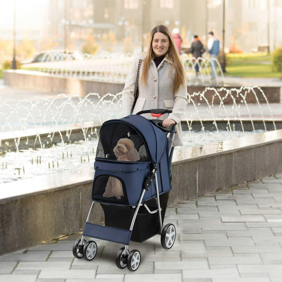 Foldable 4-Wheel Pet Stroller with Storage Basket J40919