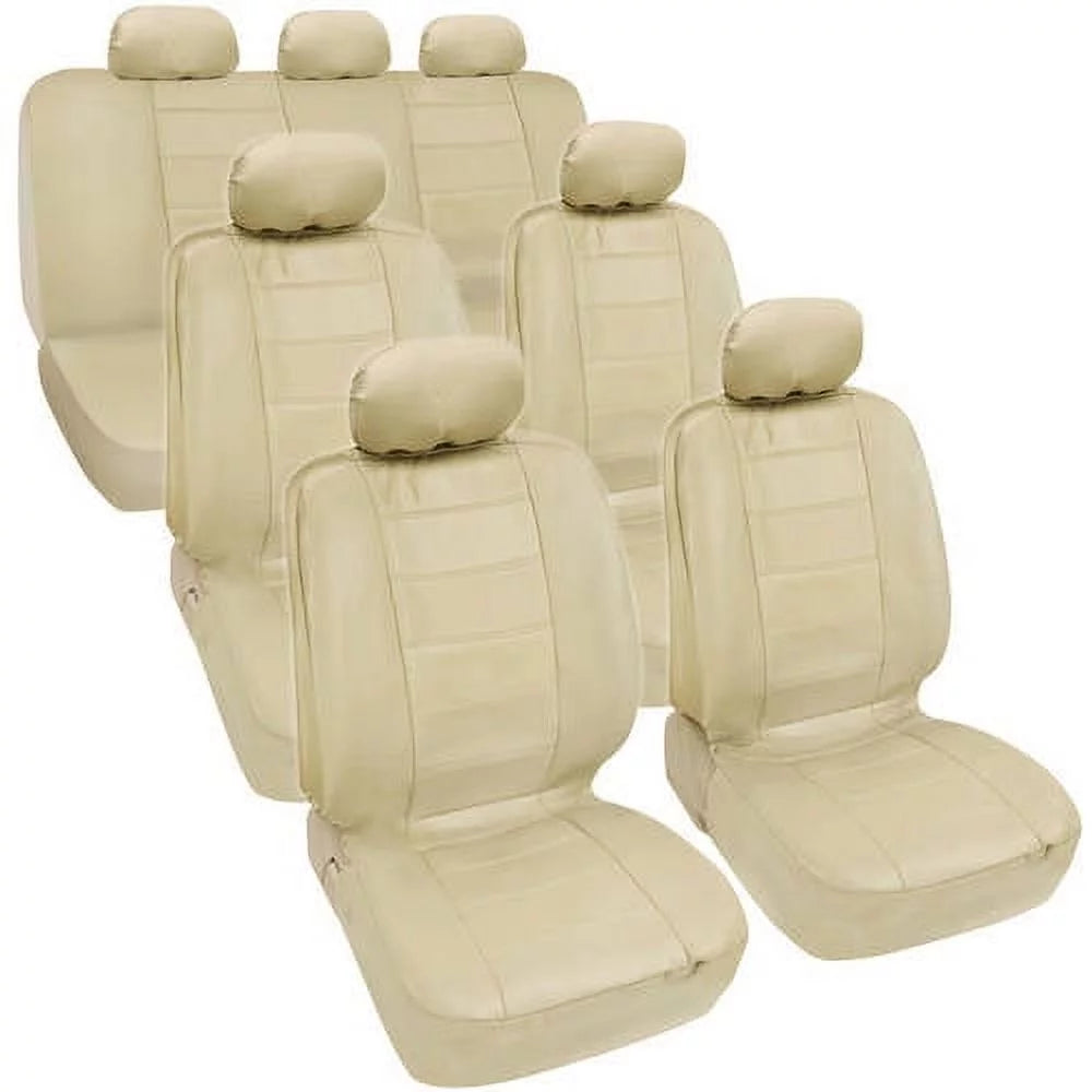 Black Beige Gray 3 Rows PU Leather Seat Covers Q143494
