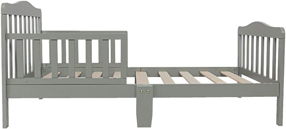 Gray Wooden Toddler Bed with Safety Guardrails S959807