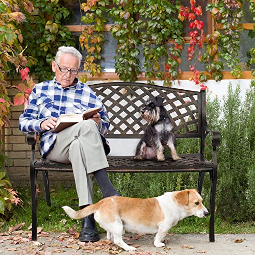 White Cast Aluminum Patio Garden Bench K79820