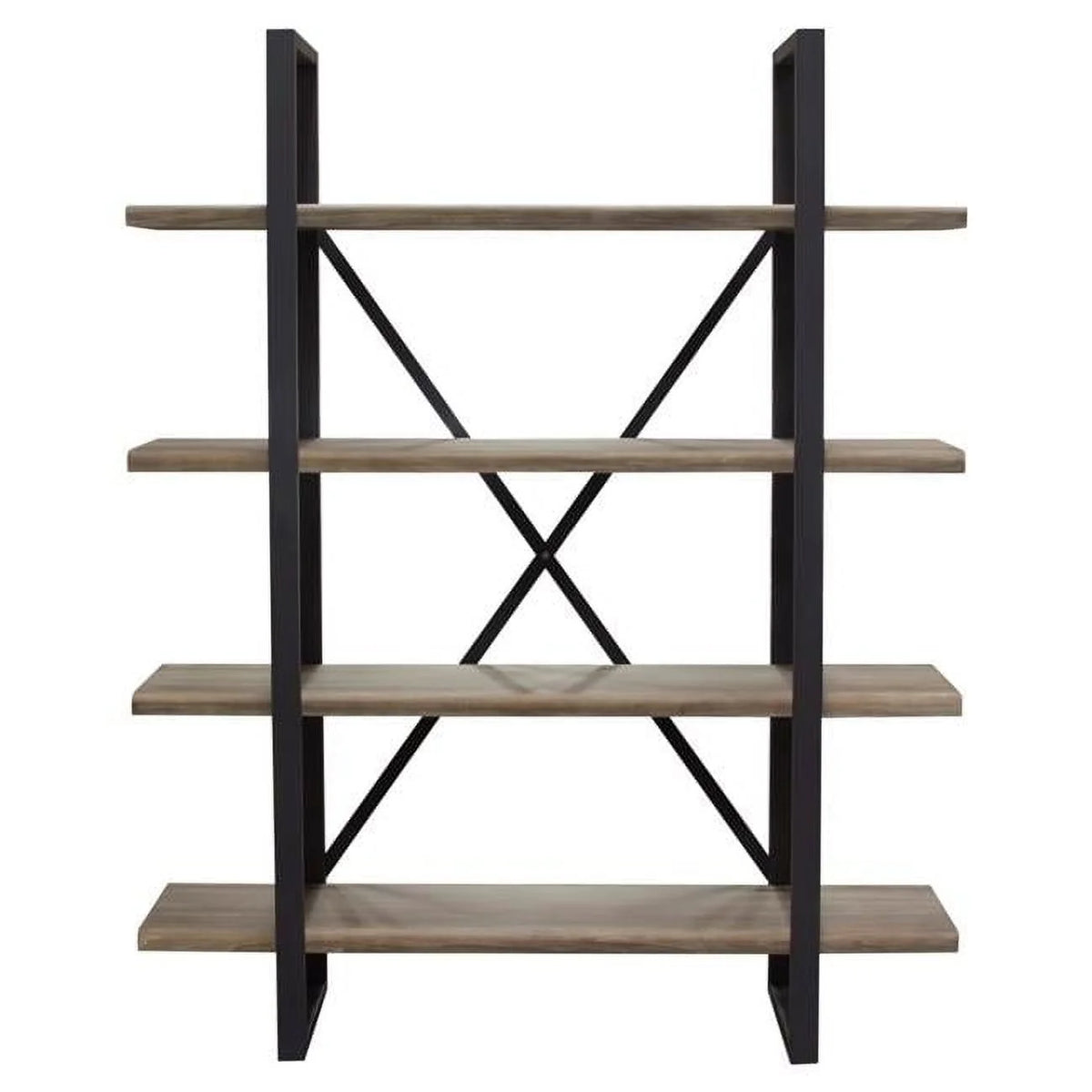 73 in. 4-Tiered Rustic Oak Shelf Unit with Iron Frame Y677