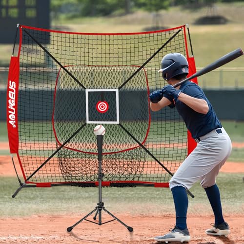 Baseball Softball Practice Net with Batting Tee and Bow Frame L18793